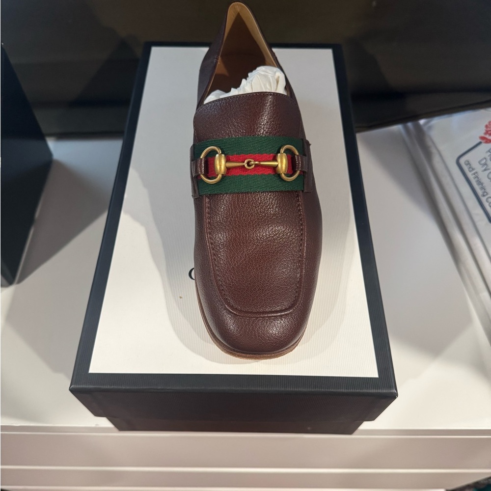 Gucci Brown Leather Loafers with Horsebit Detail